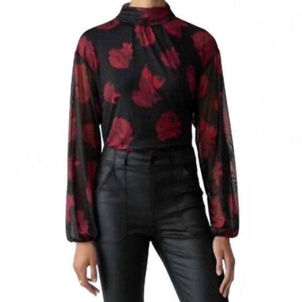 Sanctuary Black and Red Floral mesh Blouse